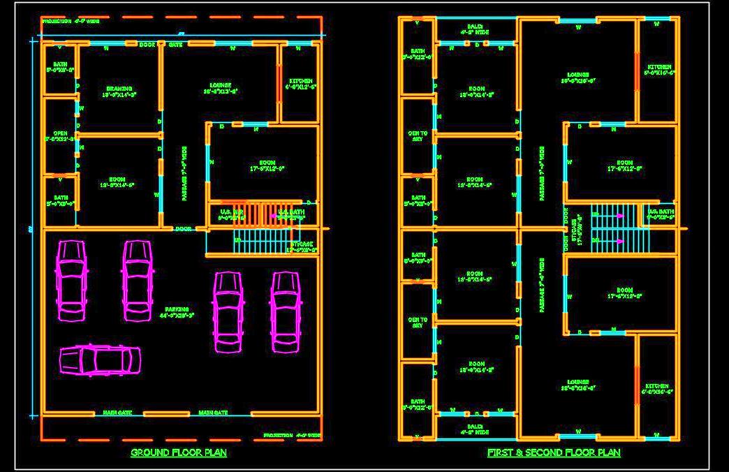 Download Free Multi-Family CAD Drawing - 45'x60' G+2 Design